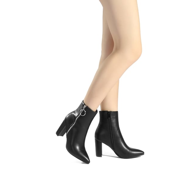 Chunky High Heel Ankle Boots - BLACK PU - 1